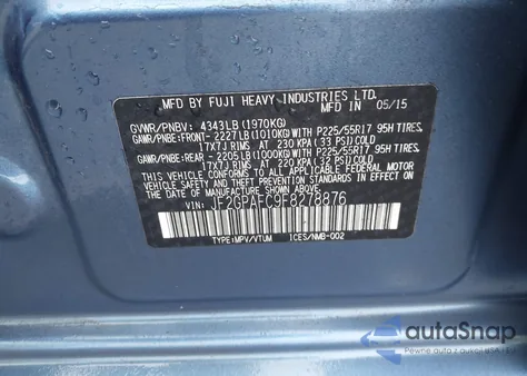 2015 Subaru Xv Crosstrek 2.0I Premium from USA, damaged, VIN JF2GPAFC9F8278876